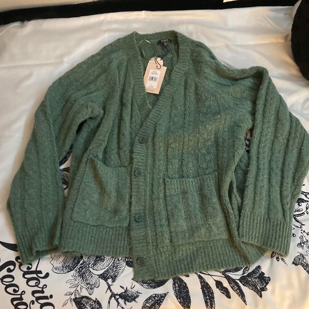 Softest, coziest sage green cable knit cardigan